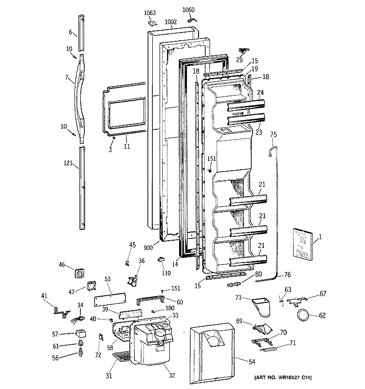 FREEZER DOOR Diagram and Parts List for TRX22PPBBBS  General Electric Refrigerator