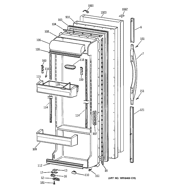 FRESH FOOD DOOR Diagram and Parts List for TRX22PPBBBS  General Electric Refrigerator