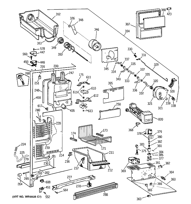 FREEZER SECTION Diagram and Parts List for TRX22PPBBBS  General Electric Refrigerator