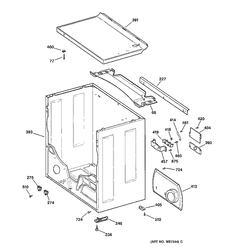 CABINET & TOP Diagram and Parts List for DCLR333EV0WW  General Electric Dryer