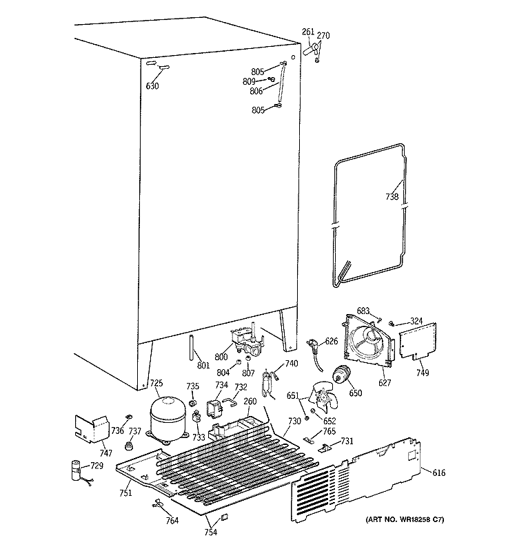 UNIT PARTS Diagram and Parts List for TPG21JRBBBB  General Electric Refrigerator