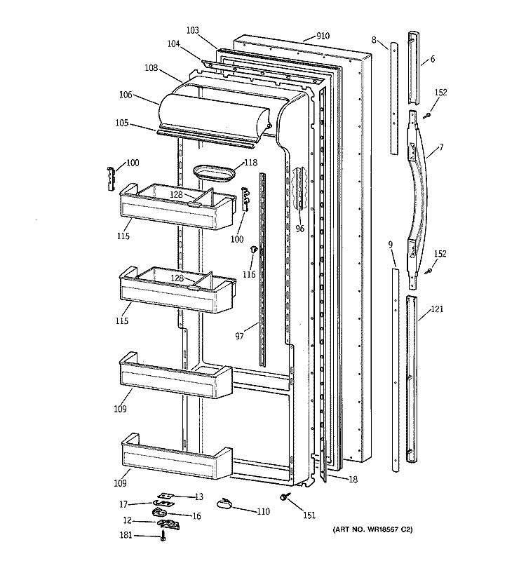 FRESH FOOD DOOR Diagram and Parts List for TPG21PRBBWW  General Electric Refrigerator