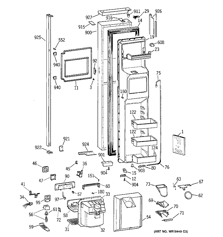 FREEZER DOOR Diagram and Parts List for TPG24BFBBBB  General Electric Refrigerator