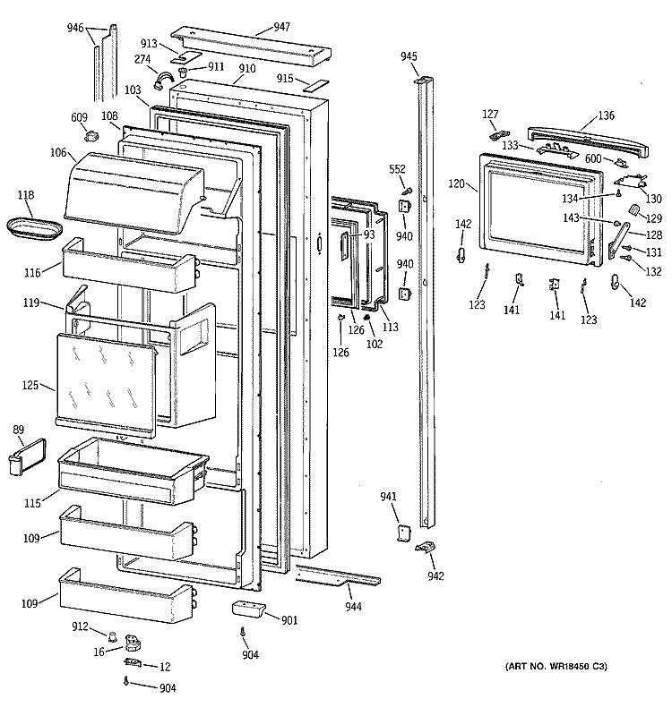 FRESH FOOD DOOR Diagram and Parts List for TPG24BFBBBB  General Electric Refrigerator