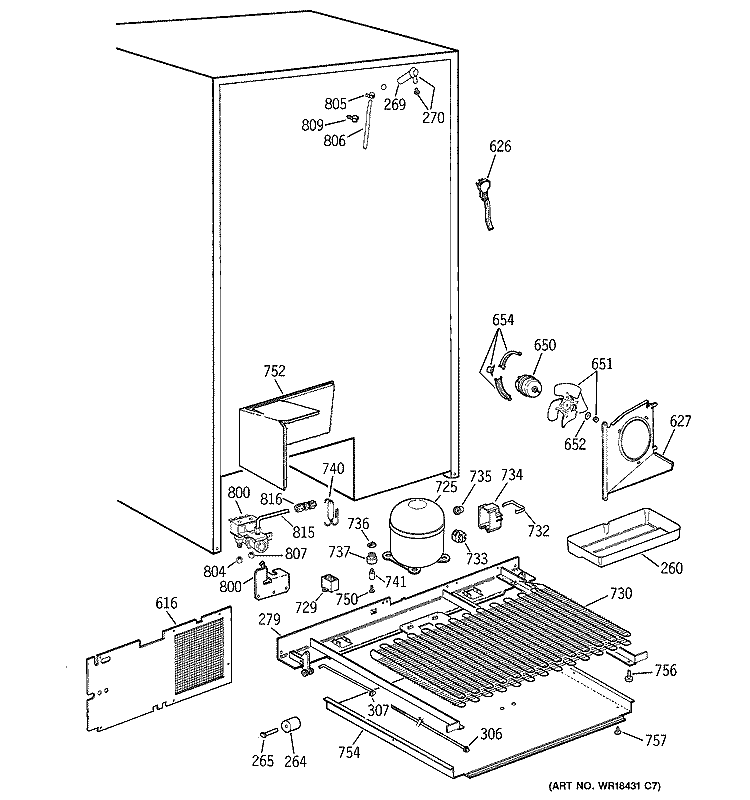 UNIT PARTS Diagram and Parts List for TPG24BFBBBB  General Electric Refrigerator