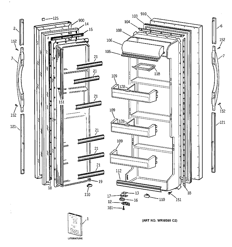 DOORS Diagram and Parts List for TFT20JABBAA  General Electric Refrigerator