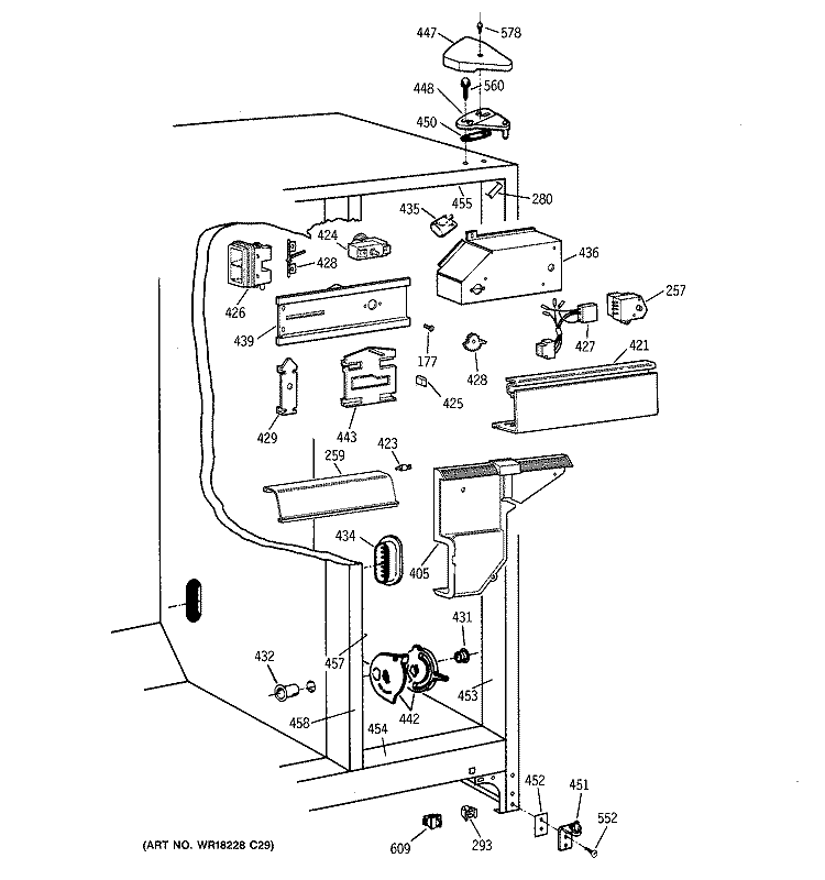 FRESH FOOD SECTION Diagram and Parts List for TFT20SABBWW  General Electric Refrigerator