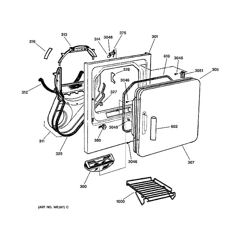 FRONT PANEL & DOOR Diagram and Parts List for DPSF505EW1AA  General Electric Dryer