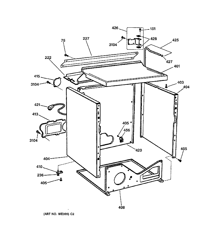 CABINET Diagram and Parts List for DPSF505GW1WW  General Electric Dryer