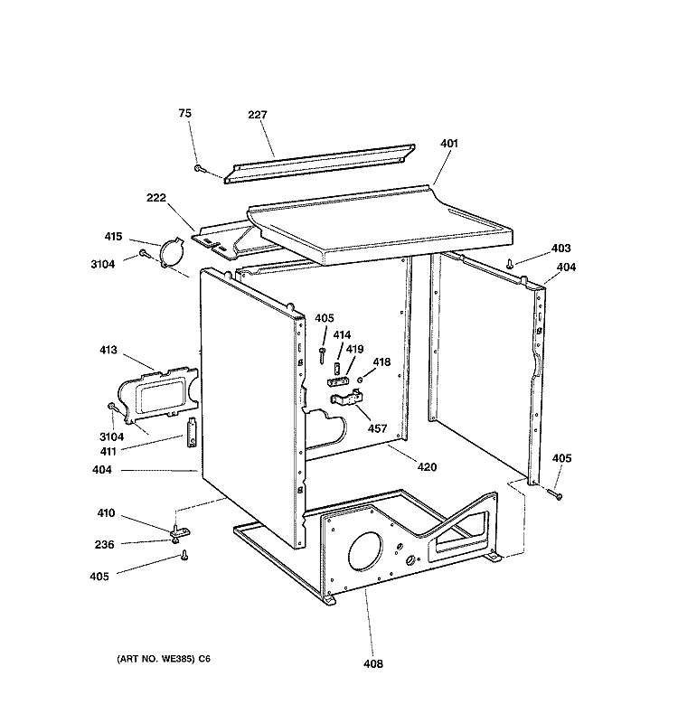 CABINET Diagram and Parts List for DHSR333EV0WB  General Electric Dryer