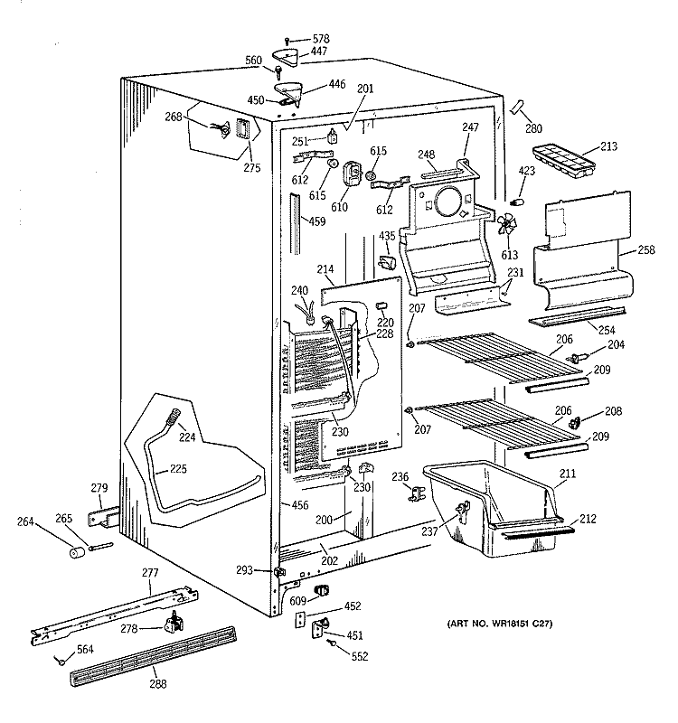 FREEZER SECTION Diagram and Parts List for TFZ20JABBWW  General Electric Refrigerator