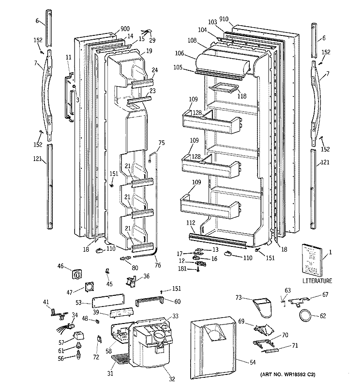 DOORS Diagram and Parts List for TFT20JRBBWW  General Electric Refrigerator
