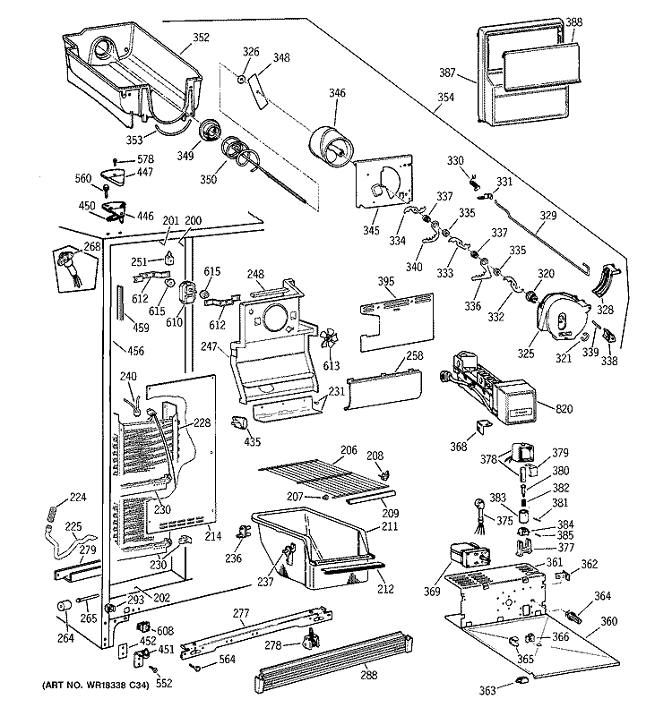 FREEZER SECTION Diagram and Parts List for TFT20JRBBWW  General Electric Refrigerator