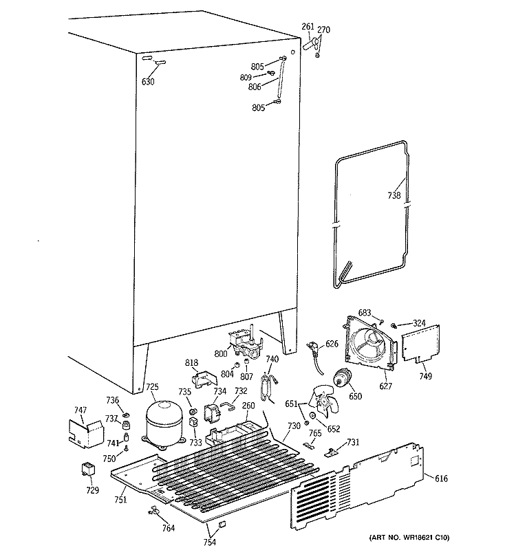 UNIT PARTS Diagram and Parts List for TFT20JRBBWW  General Electric Refrigerator