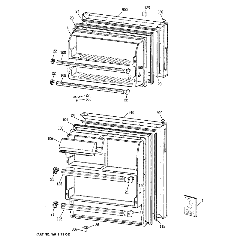 DOORS Diagram and Parts List for CTX18CYBHLAA  Hotpoint Refrigerator