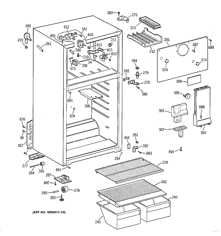 CABINET Diagram and Parts List for CTX18CYBHLAA  Hotpoint Refrigerator