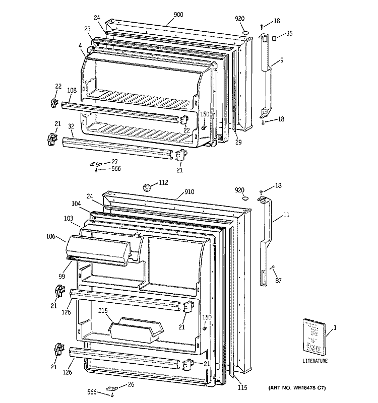 DOORS Diagram and Parts List for CTT18EABHRAA  Hotpoint Refrigerator