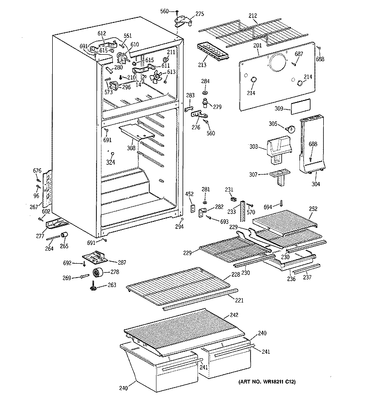 CABINET Diagram and Parts List for CTT18EABHRAA  Hotpoint Refrigerator