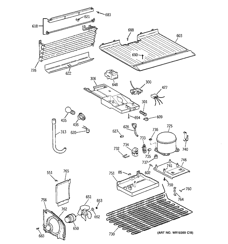 UNIT PARTS Diagram and Parts List for CTT18EABHRAA  Hotpoint Refrigerator