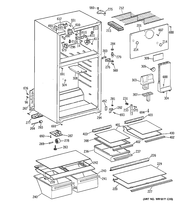 CABINET Diagram and Parts List for CTX18HABHRAA  Hotpoint Refrigerator