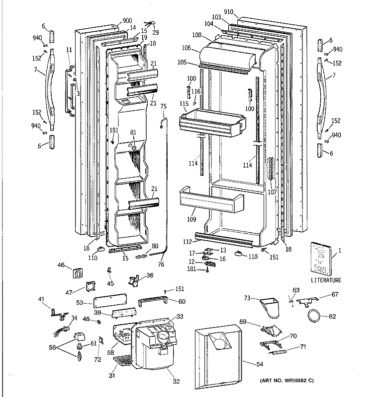 DOORS Diagram and Parts List for CST25GRBBAA  Hotpoint Refrigerator