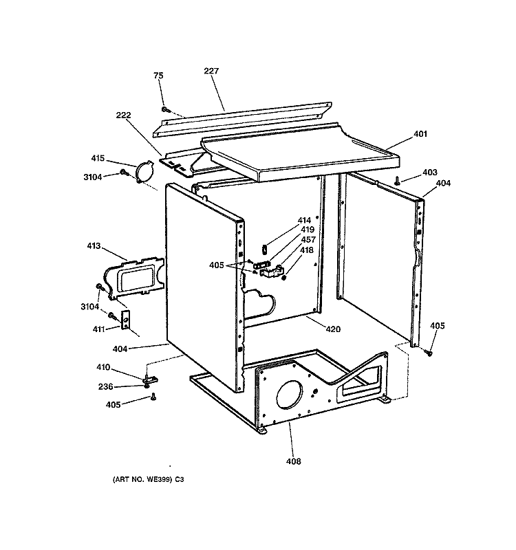 CABINET Diagram and Parts List for NBXR453EV0AA  Hotpoint Dryer