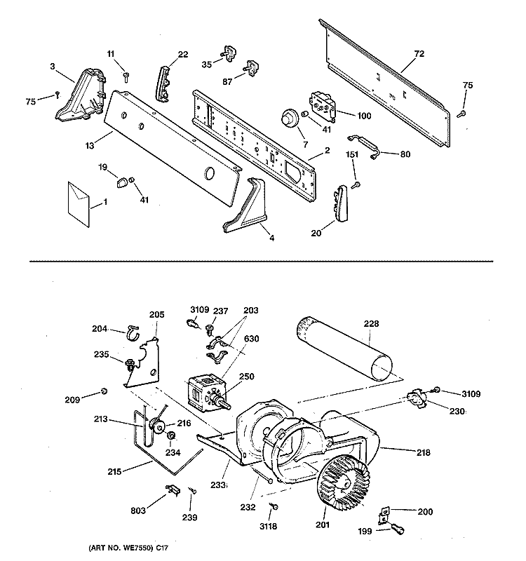 BACKSPLASH, BLOWER & DRIVE ASSEMBLY Diagram and Parts List for NJSR453EW0AA  Hotpoint Dryer
