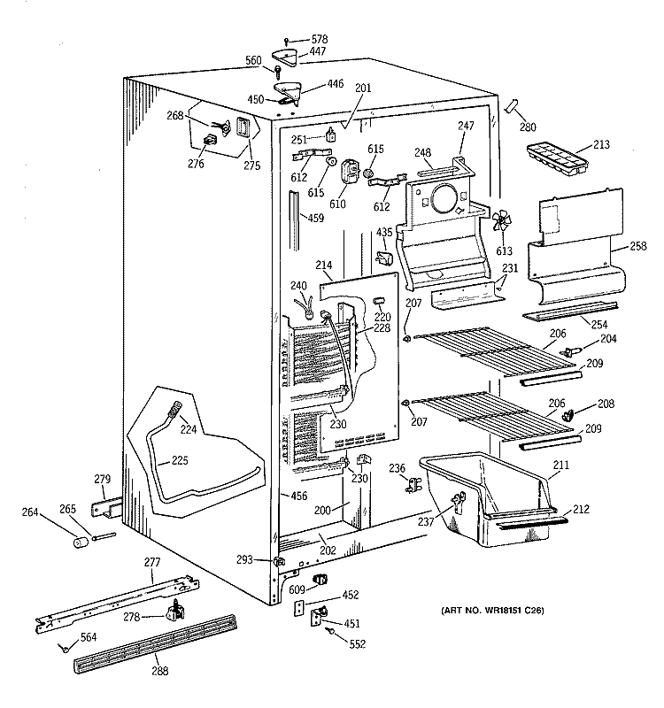 FREEZER SECTION Diagram and Parts List for CSK20GABBAD  Hotpoint Refrigerator