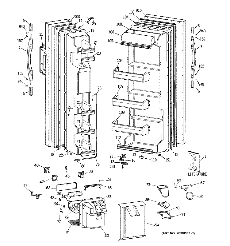 DOORS Diagram and Parts List for MRSC20KWBBAD  General Electric Refrigerator