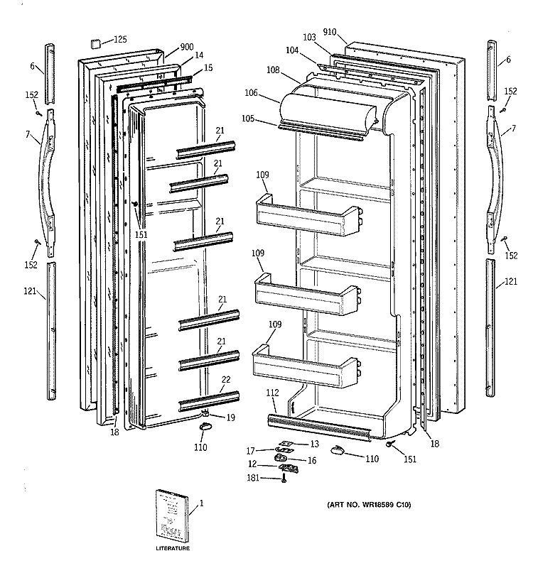 DOORS Diagram and Parts List for MSG20GABBWW  General Electric Refrigerator