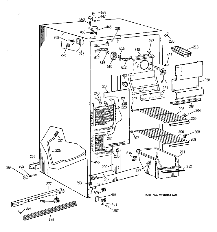 FREEZER SECTION Diagram and Parts List for MSG20GABBWW  General Electric Refrigerator