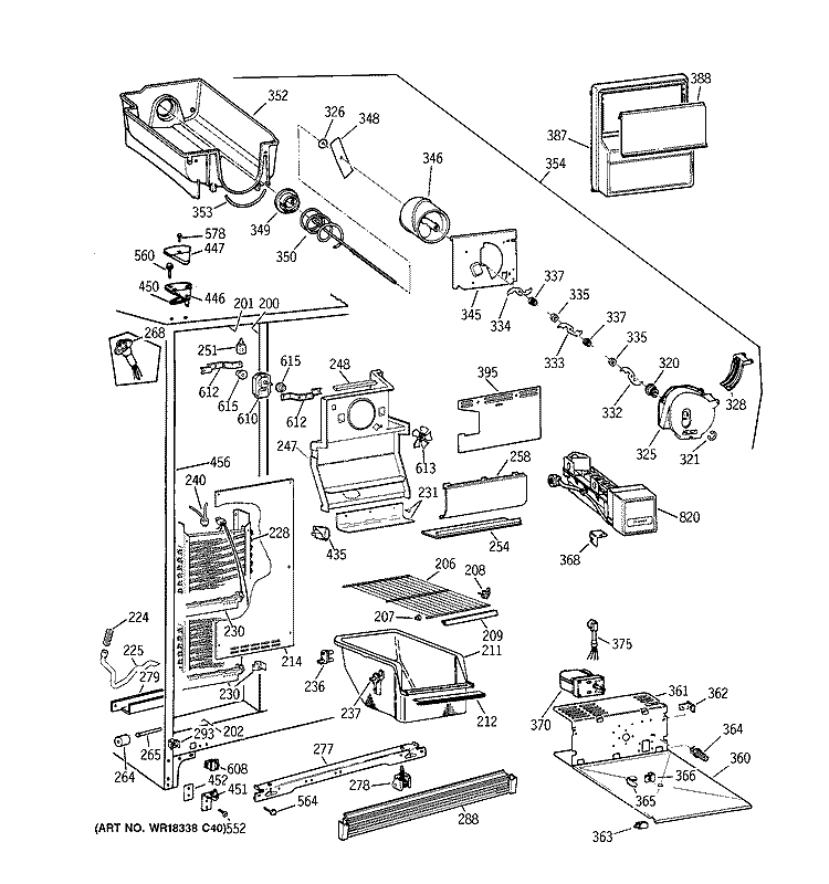 FREEZER SECTION Diagram and Parts List for MSG20GWBBWW  General Electric Refrigerator