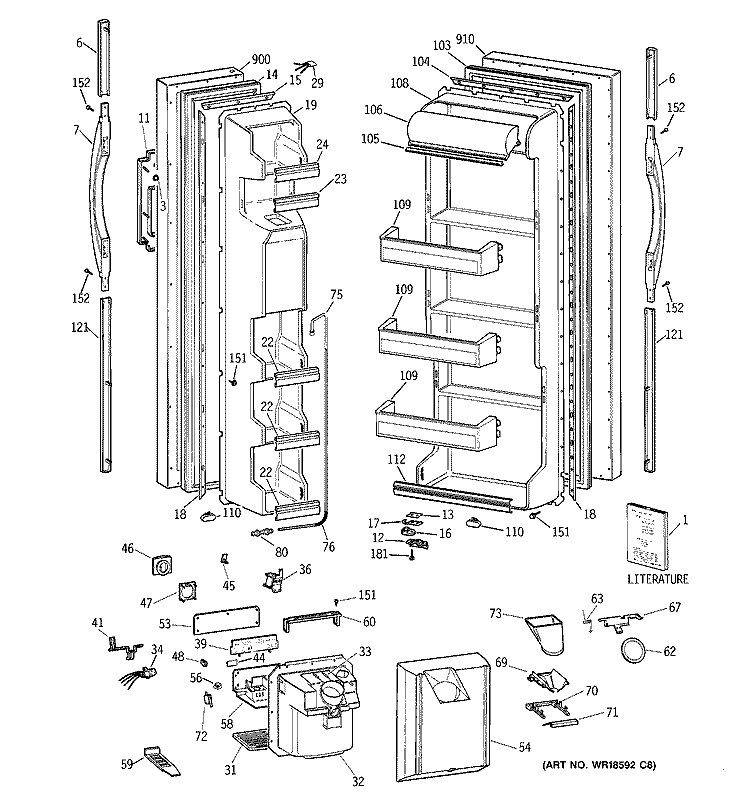 DOORS Diagram and Parts List for MSZ20BWBBWW  General Electric Refrigerator