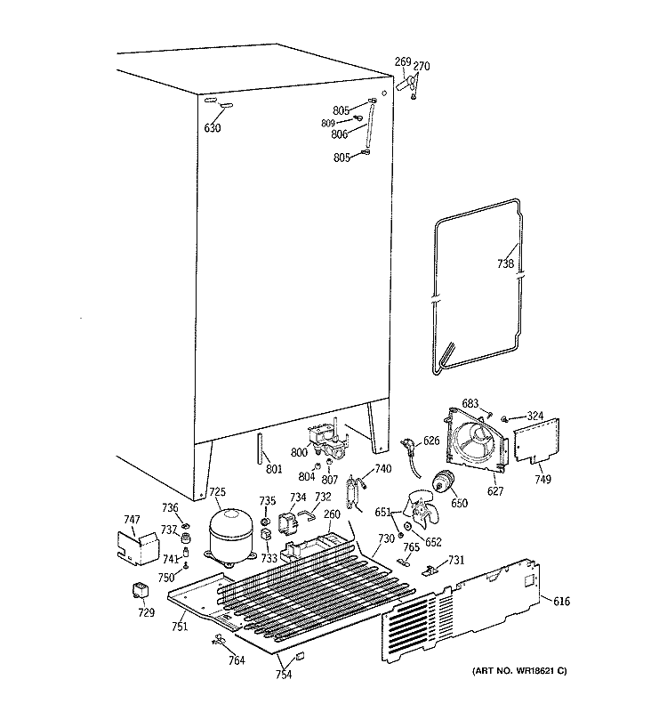 UNIT PARTS Diagram and Parts List for MSZ20BWBBWW  General Electric Refrigerator
