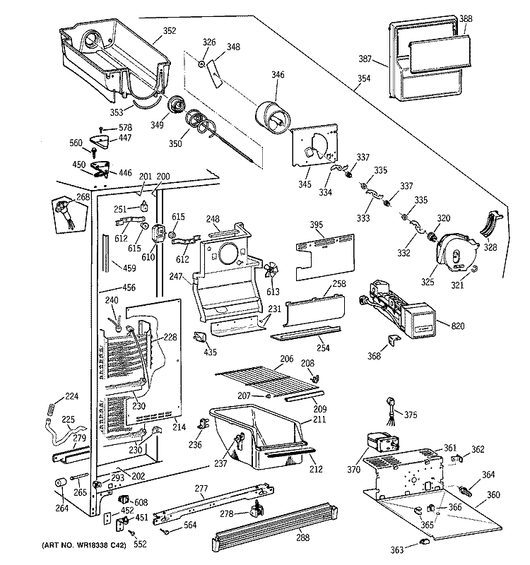 FREEZER SECTION Diagram and Parts List for MSZ20GWBBWW  General Electric Refrigerator