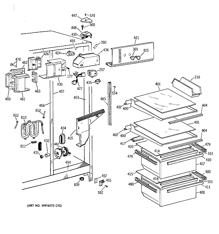 FRESH FOOD SECTION Diagram and Parts List for MSZ20GWBBWW  General Electric Refrigerator
