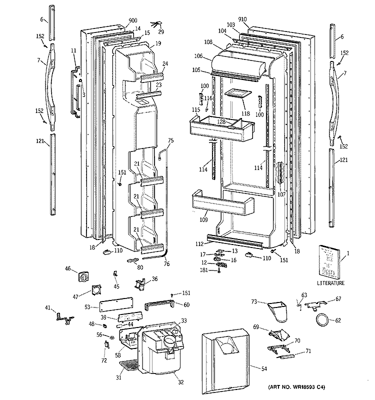 DOORS Diagram and Parts List for TFT22JWBBAA  General Electric Refrigerator