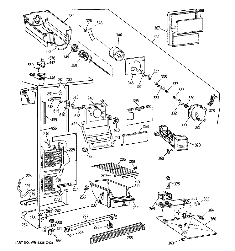FREEZER SECTION Diagram and Parts List for TFT22JWBBAA  General Electric Refrigerator