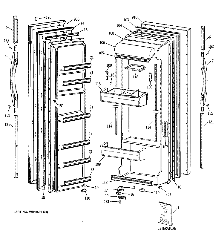 DOORS Diagram and Parts List for TFK22JABBAA  General Electric Refrigerator