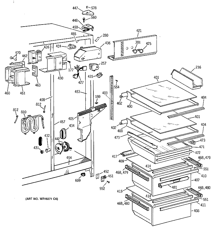 FRESH FOOD SECTION Diagram and Parts List for TFZ22JRBBWW  General Electric Refrigerator