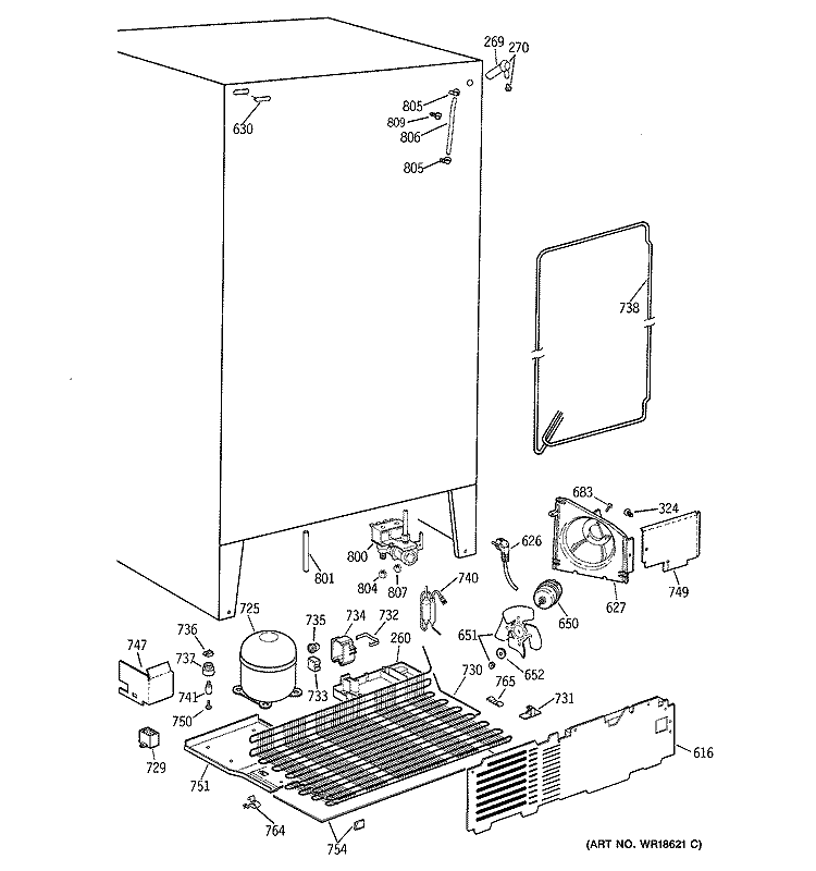 UNIT PARTS Diagram and Parts List for TFZ22PRBBWW  General Electric Refrigerator