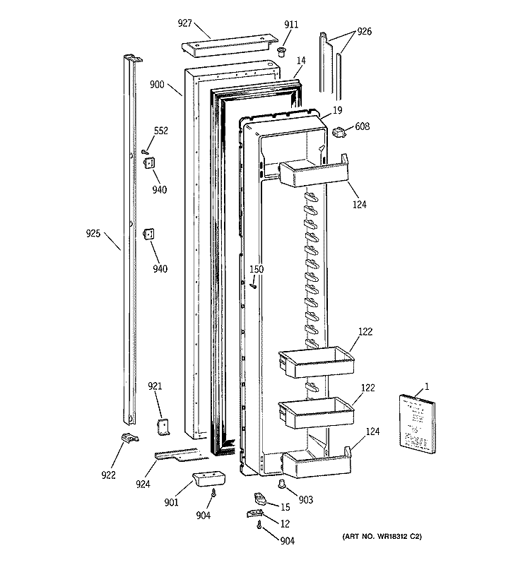 FREEZER DOOR Diagram and Parts List for TPJ24BIBBWW  General Electric Refrigerator