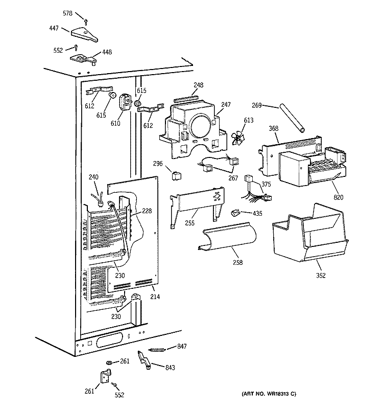 FREEZER SECTION Diagram and Parts List for TPJ24BIBBWW  General Electric Refrigerator