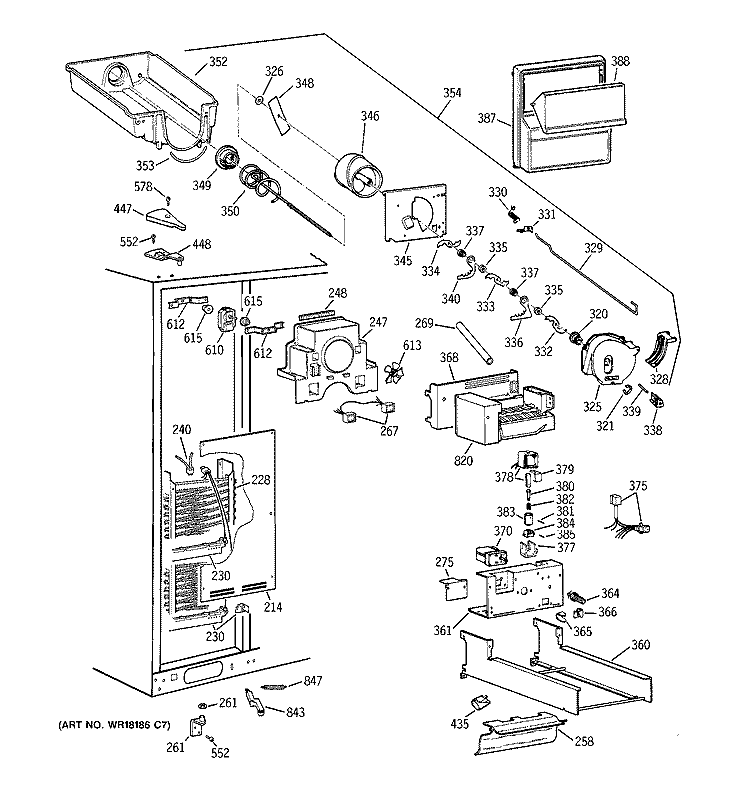 FREEZER SECTION Diagram and Parts List for TPJ24PRBBBB  General Electric Refrigerator