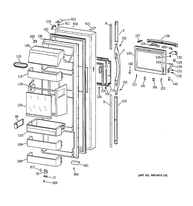 FRESH FOOD DOOR Diagram and Parts List for TPK24PFBBWW  General Electric Refrigerator