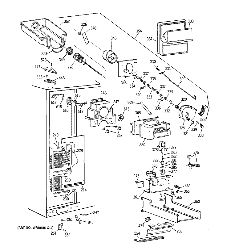 FREEZER SECTION Diagram and Parts List for TPK24PFBBWW  General Electric Refrigerator