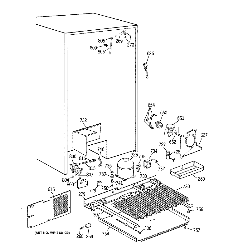 UNIT PARTS Diagram and Parts List for TPK24PRBBWW  General Electric Refrigerator