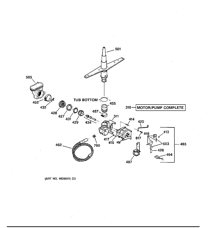 MOTOR - PUMP MECHANISM Diagram and Parts List for GSD3420Z04BB  General Electric Dishwasher
