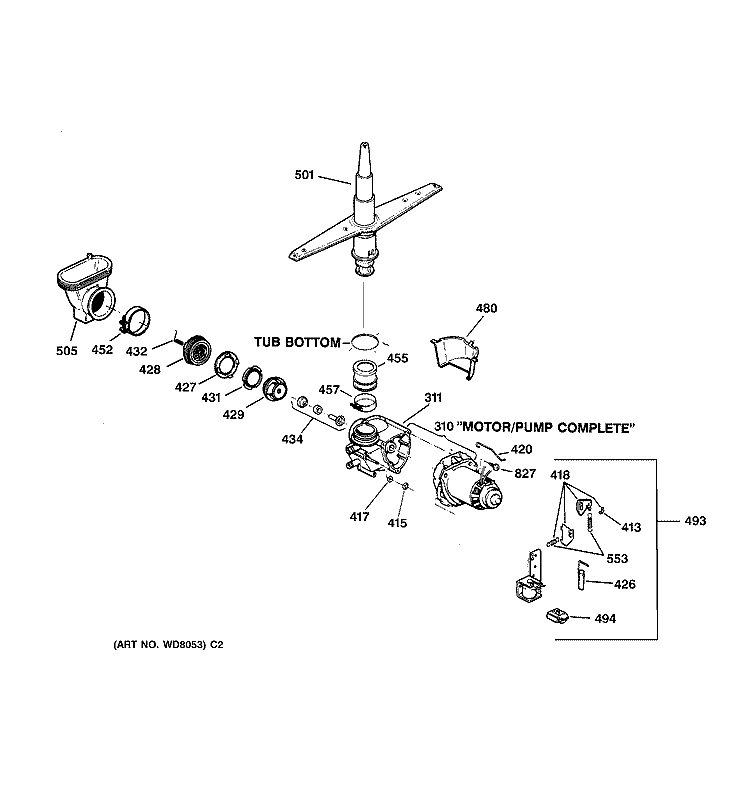 MOTOR - PUMP MECHANISM Diagram and Parts List for GSD3830Z04WW  General Electric Dishwasher