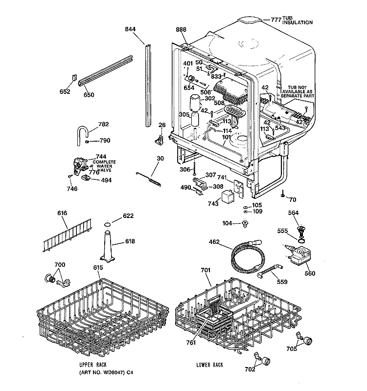 BODY PARTS Diagram and Parts List for GSD4020Z04BB  General Electric Dishwasher